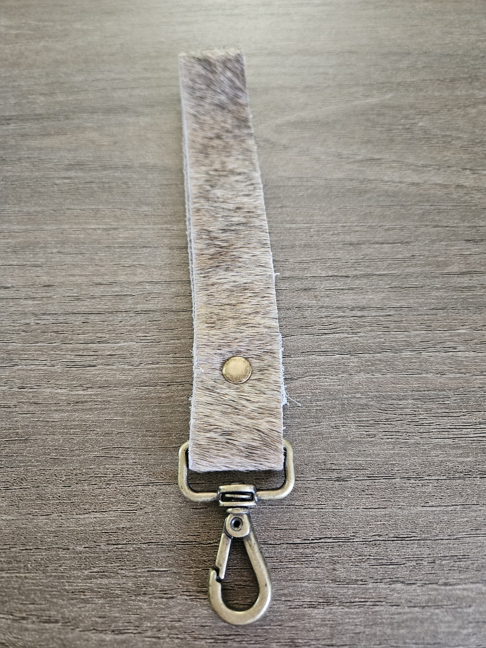 Hairon Cowhide Keychain Wristlet with Antique Brass Hardware-NWOT